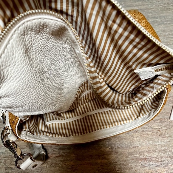 Kate Spade ♠️ white leather and burlap shoulder bag - Picture 15 of 16